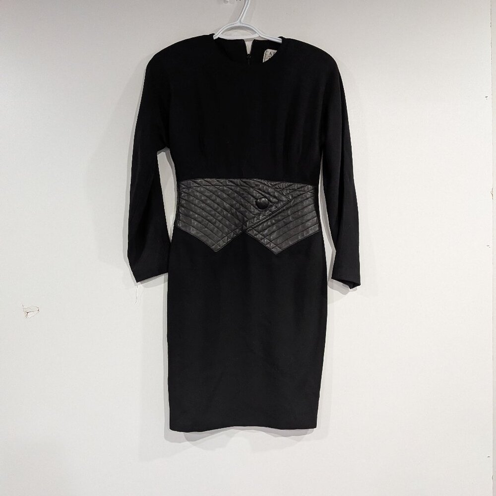 Caroma Andree Devlin Pure Virgin Wool Dress with Leather Trim Black Size 6